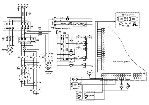 Схема електрична токарно-гвинторізного верстата Кусон-3, Кусон-3М, Кусон-3Г, Кусон-3Ф1
